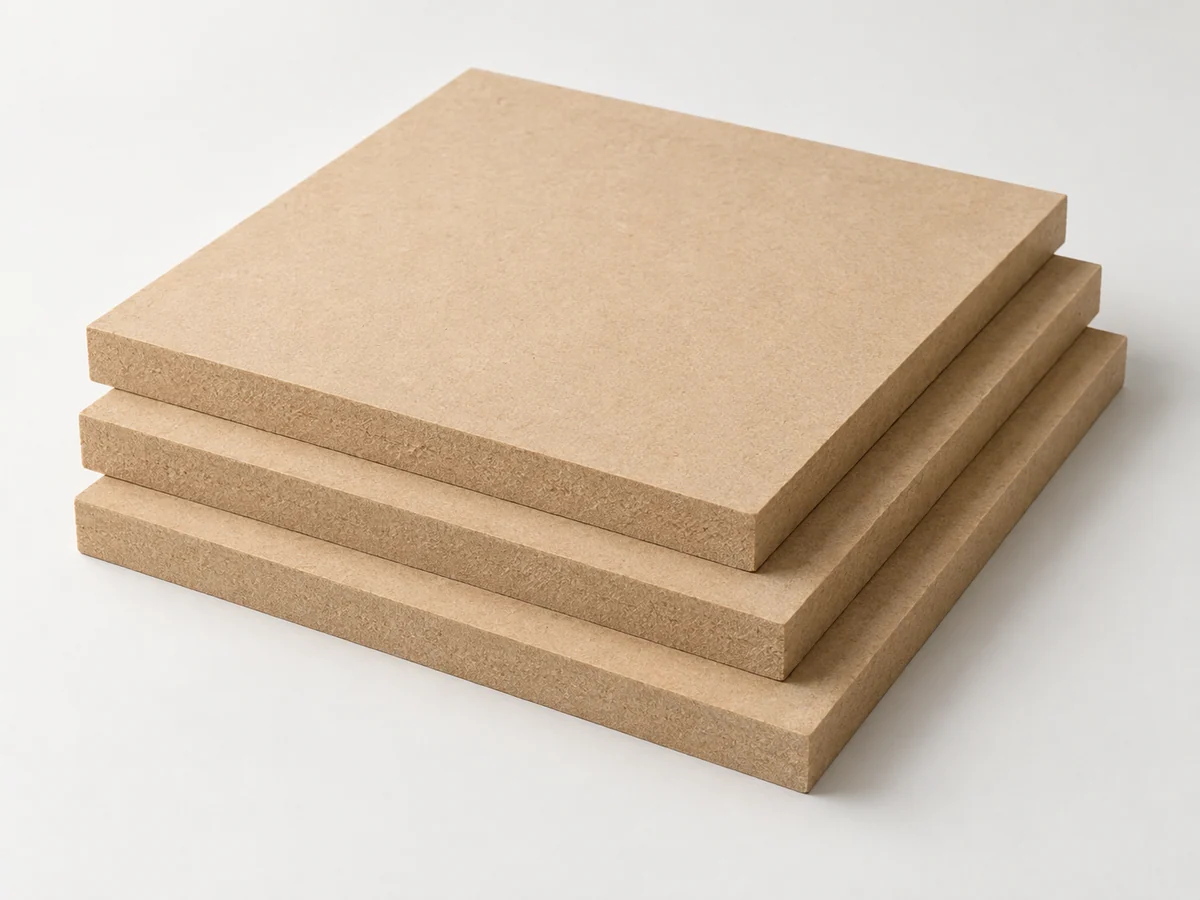 Natural tan MDF panels with smooth faces and uniform fibre edges